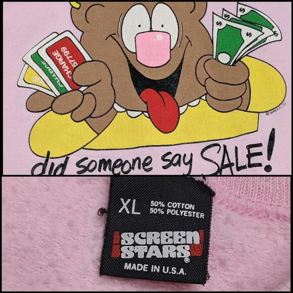 Vintage 80s Sale Couponing Funny Gag Sweatshirt Screen Stars Pink Size XL - Picture 3 of 4